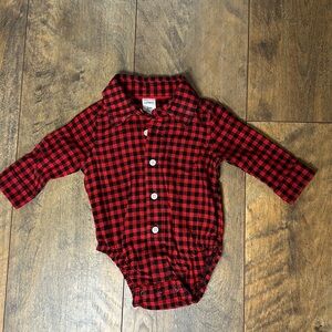 CARTER’S Buffalo Plaid Flannel L/S Onesie Button Down Shirt, Size 3 M